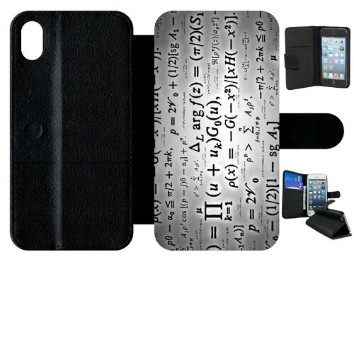 Etui a rabat - Calcul pi math fond argent - compatible avec apple iPhone XR - Simili-cuir - bord Noir