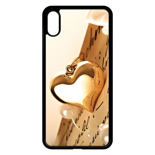 Coque Pour Smartphone - Coeur D'or Sur Livre - Compatible Avec Apple Iphone Xs Max - Plastique - Bord Noir