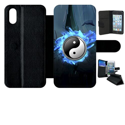 Etui A Rabat - Ying Yang Mer - Compatible Avec Apple Iphone X - Simili-Cuir - Bord Noir