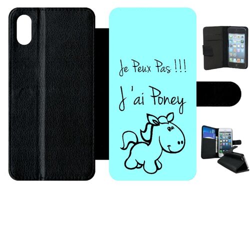 Etui a rabat - Citation poney turquoise - compatible avec apple iPhone XS Max - Simili-Cuir - bord Noir