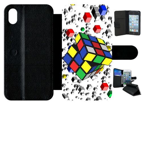Etui A Rabat - Rubik's Cube 3d - Compatible Avec Apple Iphone Xr - Simili-Cuir - Bord Noir
