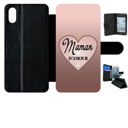 Etui A Rabat - Maman D Amour Dgrad De Rose - Compatible Avec Apple Iphone Xs Max - Simili-Cuir - Bord Noir