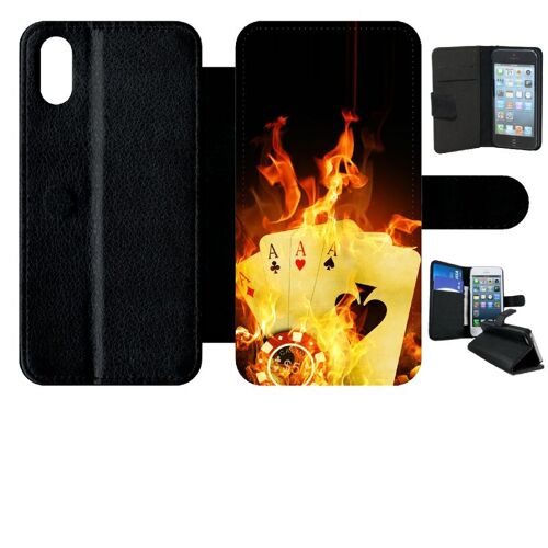 Etui A Rabat - Poker Feu - Compatible Avec Apple Iphone Xs - Plastique - Bord Noir
