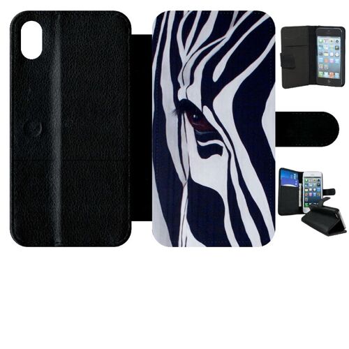 Etui a rabat - Motif zebre noir et blanc - compatible avec apple iPhone XR - Simili-Cuir - bord Noir