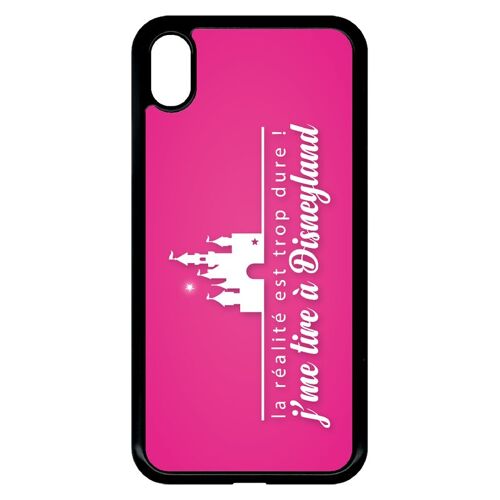 Coque pour smartphone - La realite est tropdure jme tire a disney fond rose - compatible avec apple iPhone XR - Plastique - bord Noir