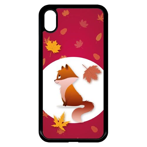 Coque pour smartphone - Renard fond rouge - compatible avec apple iPhone XR - Plastique - bord Noir