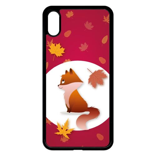 Coque Pour Smartphone - Renard Fond Rouge - Compatible Avec Apple Iphone Xs Max - Plastique - Bord Noir