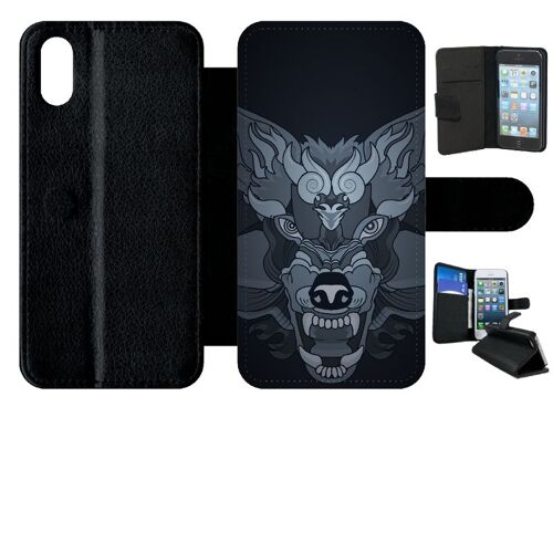 Etui a rabat - Loup fond gris - compatible avec apple iPhone Xs - Plastique - bord Noir