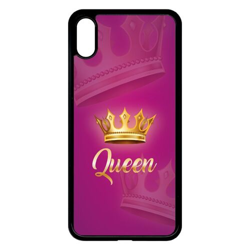 Coque pour smartphone - Queen fond rose - compatible avec apple iPhone XS Max - Plastique - bord Noir