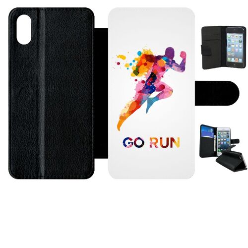 Etui A Rabat - Go Running Motivation - Compatible Avec Apple Iphone Xs Max - Simili-Cuir - Bord Noir