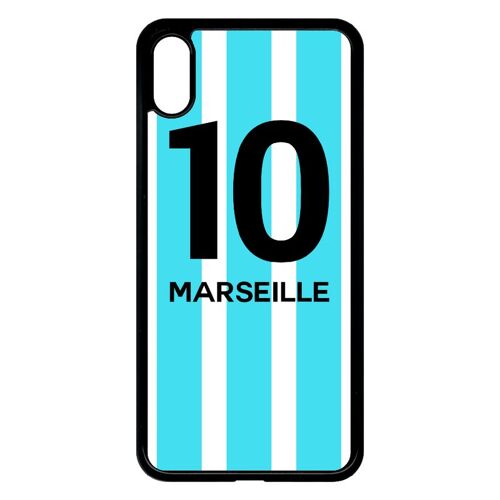 Coque Pour Smartphone - Equipe Maillot Marseille - Compatible Avec Apple Iphone Xs Max - Plastique - Bord Noir