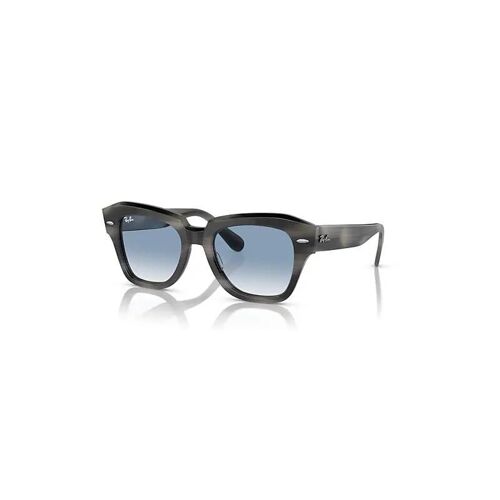 Ray-Ban State Street Lunettes De Soleil Monture Rayé Gris Verres Bleu 52-20