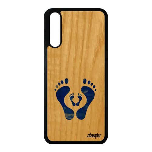 Coque P20 bois silicone pied famille fantaisie rigide unique bleu case de Huawei P20