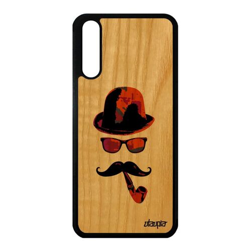 Coque Monsieur Moustache Pour Huawei P20 En Bois Silicone Antichoc Mobile Solide