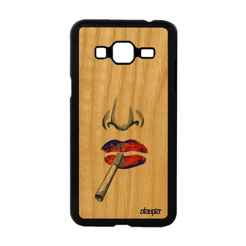 Coque Bois Silicone Samsung J3 Portrait Jaune Femme Dessin Abstrait Levre Samsung Galaxy J3