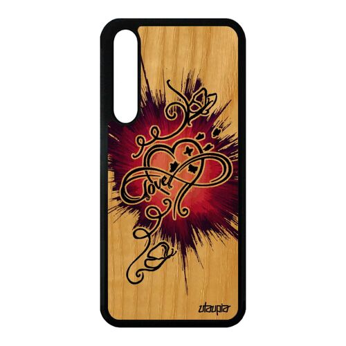 Coque Pour Huawei P20 Pro Bois Silicone Infini Love Cadeau Saint Valentin Coeur