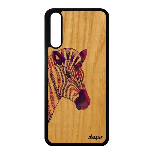 Coque pour Huawei P20 bois silicone zebre ethnique multicolore noir et blanc de