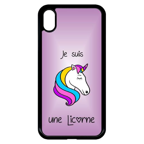 Coque pour smartphone - Je suis une licorne fond violet - compatible avec apple iPhone XR - Plastique - bord Noir