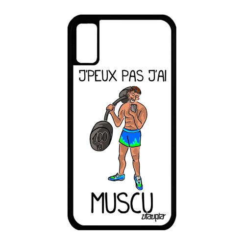 Coque silicone iPhone XS je peux pas j'ai muscu Blanc bd musculation sport iPhone XS