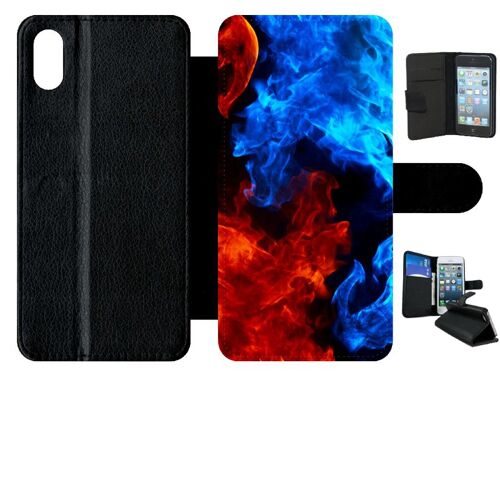 Etui A Rabat - Flammes - Compatible Avec Apple Iphone Xs Max - Simili-Cuir - Bord Noir