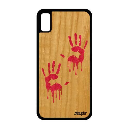 Coque En Bois Silicone Iphone Xr Et Empreinte Main Peinture Qui Degouline