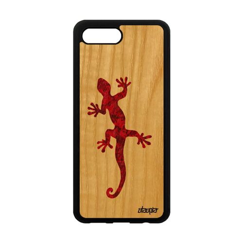 Coque bois silicone Honor 10 salamandre etui animaux homme lezard Rouge dessin a