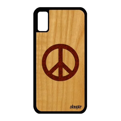 Coque Pour Iphone Xs En Bois Silicone Peace And Love Dessin Antichoc & De