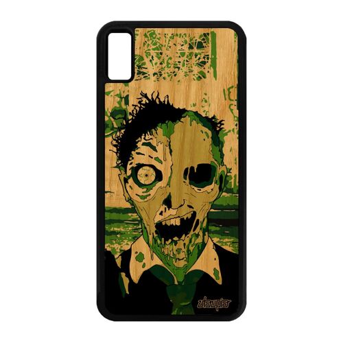 Coque en bois silicone zombie iPhone XS Max Vert mort vivant telephone TPU