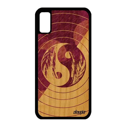 Coque Yin Et Yang Pour Iphone Xs En Bois Silicone Plume De Protection Case Iphone Xs
