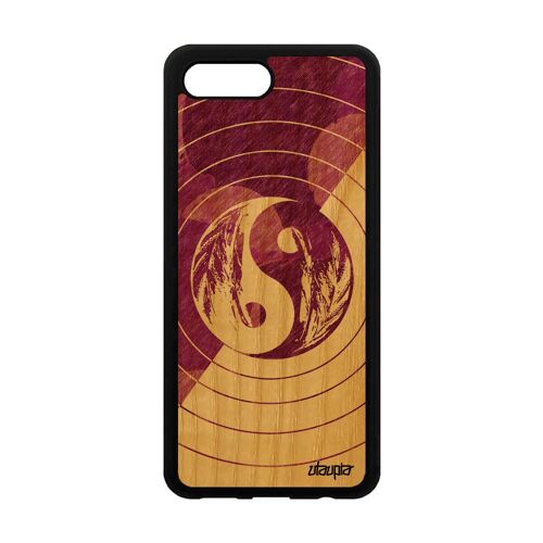 Coque pour Honor 10 bois naturel silicone Yin et Yang ying Violet zen portable a
