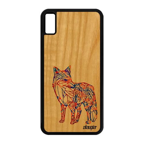 Coque bois iPhone XS Max silicone renard housse roux femme Bleu bumper de