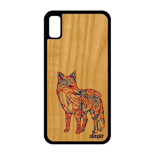 Coque pour iPhone XR bois silicone renard femme animaux ethnique Bleu roux iPhone XR