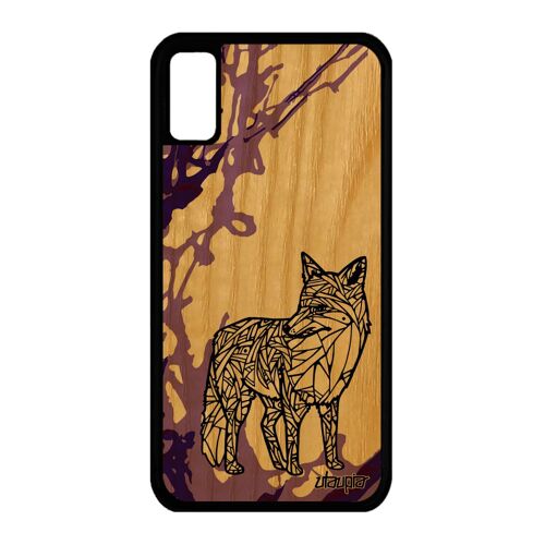 Coque renard iPhone XS bois silicone dessin azteque cover ethnique Violet iPhone XS