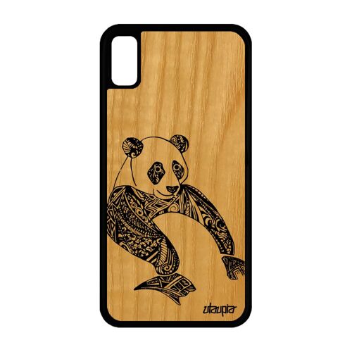 Coque silicone pour iPhone XR bois panda Noir antichoc 4G original tribal iPhone XR