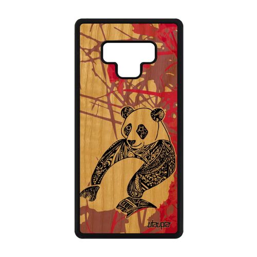Coque bois panda Samsung Galaxy Note 9 silicone etui bamboo azteque garcon Rose