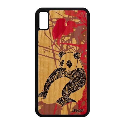 Coque panda iPhone XS Max en bois silicone nature ethnique Rose case etui iPhone XS Max