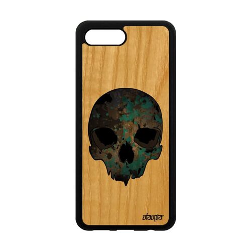 Coque bois Honor 10 silicone tete de mort noir graffitti electro crane squelette