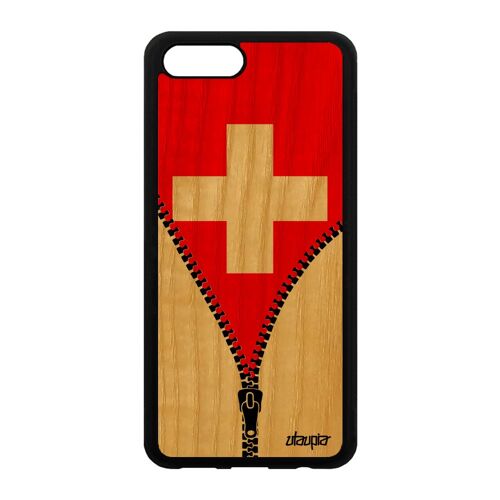 Coque Bois Honor View 10 V10 Silicone Drapeau Suisse Coupe Du Monde Foot Jo Noir