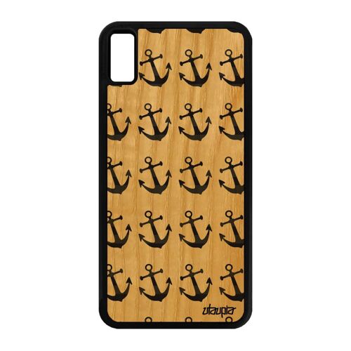 Coque Iphone Xs Max Bois Silicone Ancre Marine Marinière Femme De Bateau A