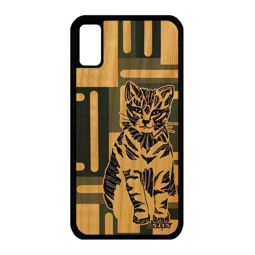 Coque Bois Iphone Xs Silicone Chat Gris Portable Mignon Chaton Petit Tigré Iphone Xs