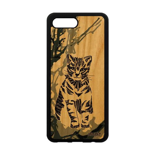 Coque Honor 10 en bois silicone chat de protection ethnique Gris mobile animaux