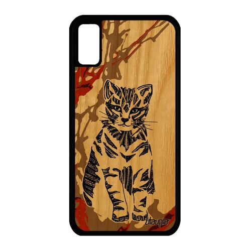 Coque Chat Pour Apple Iphone Xs Bois Silicone Mobile Motif Tigré