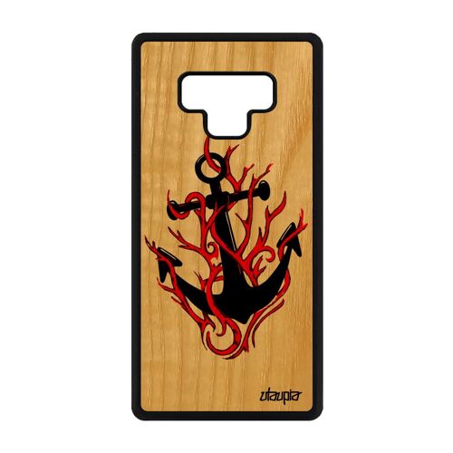 Coque Galaxy Note 9 en bois silicone ancre TPU noir fille jolie 4G case Samsung Galaxy Note 9