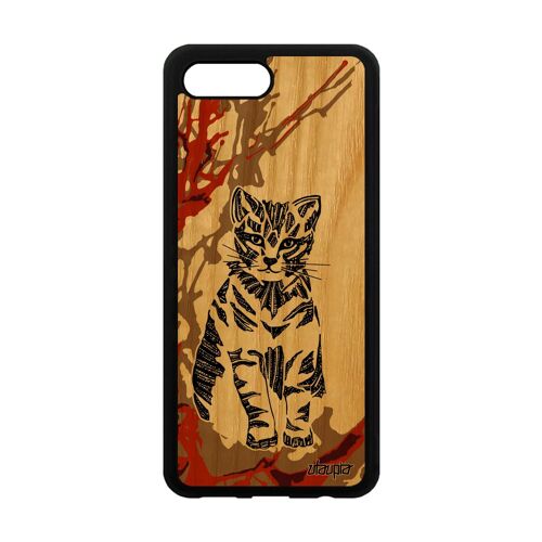 Coque Chat Honor 10 En Bois Silicone Tigré Motif Petit Personnalisé Animal Art A