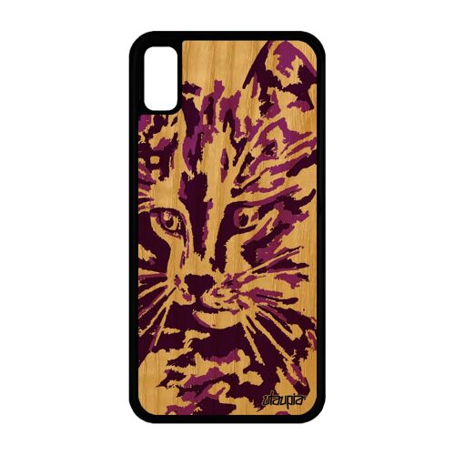 Coque Iphone Xr Bois Silicone Chat Telephone Frêne Chaton Felin Mignon Art Iphone Xr