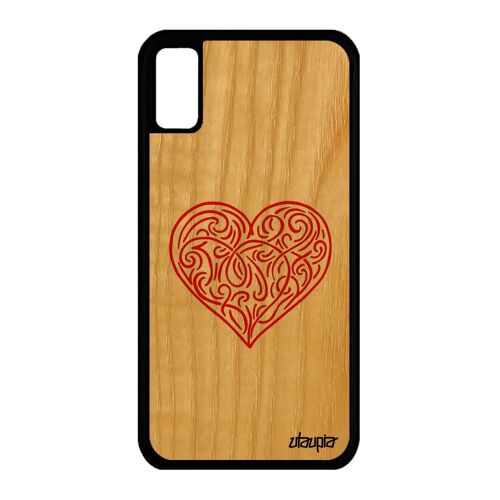 Coque Silicone Iphone Xs Bois CUr Symbole Cadeau Saint Valentin Mobile De