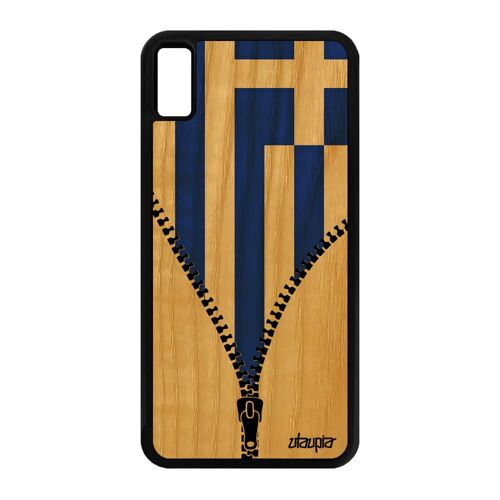 Coque Pour Iphone Xs Max En Bois Silicone Drapeau Grece Grec Housse Rigide Iphone Xs Max