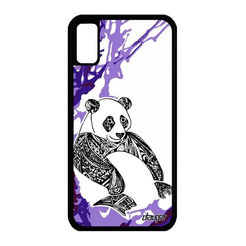 Coque iPhone XS silicone panda ethnique paix Violet couleur personnalisé a