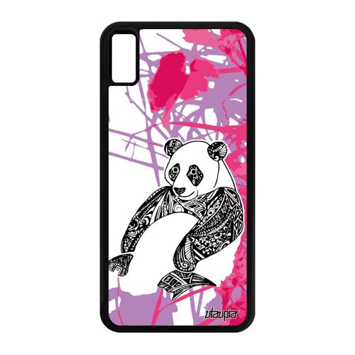 Coque iPhone XS Max silicone panda jolie noir feuilles Rose dessin animal