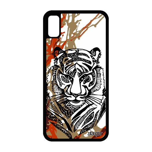 Coque Iphone Xr Silicone Tigre Art Marron Dessin Ethnique Tribal Peinture Iphone Xr